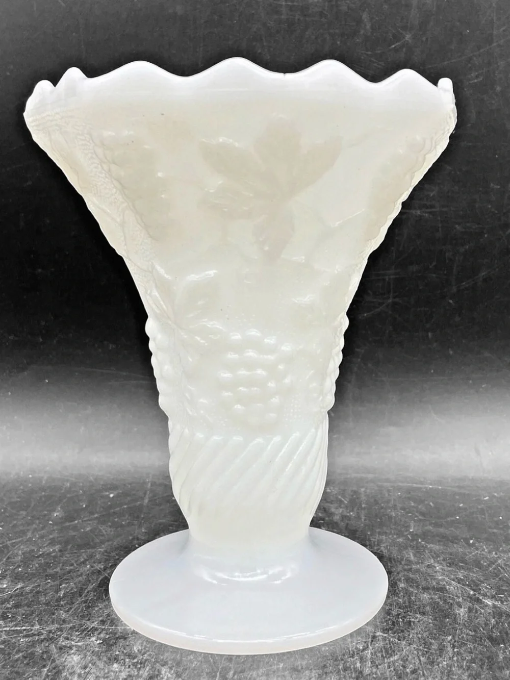 Anchor Hocking Milk Glass Pedestal Vase Vintage